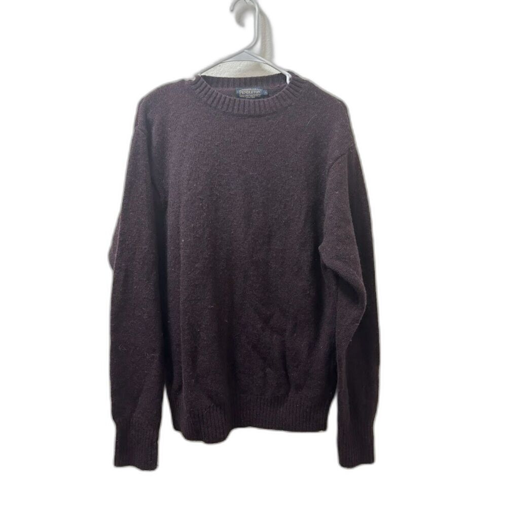 Pendleton Sweater Mens Size Large Burgundy Purple Washable Wool Long Sleeve knit